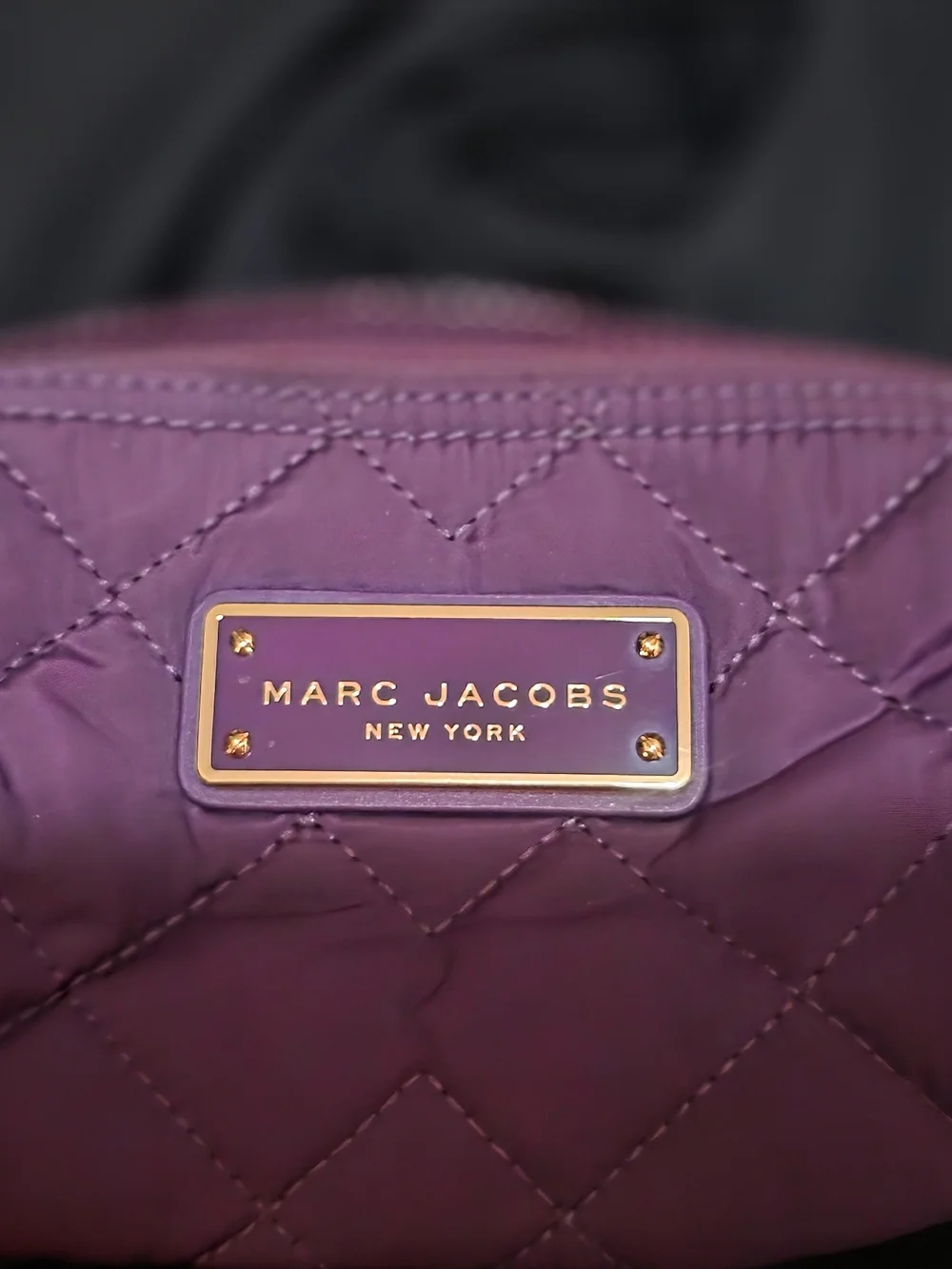 Marc Jacobs Quilted Purple Cosmetic Case with Gold Plaque